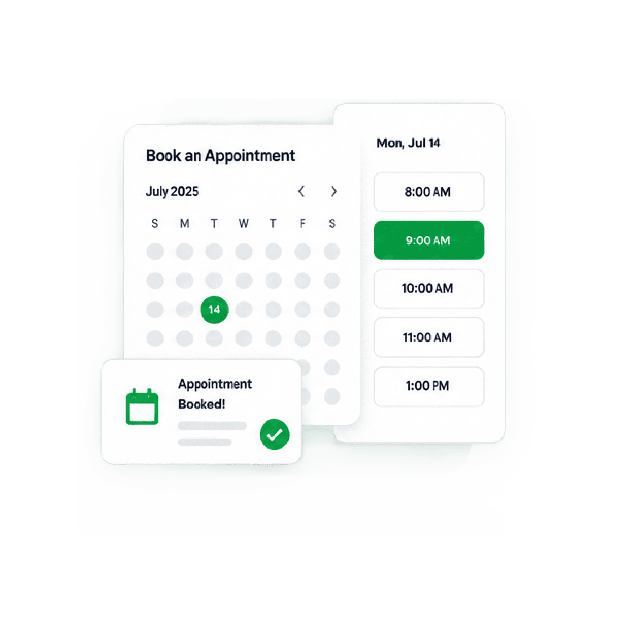 Illustration of Shopbook's booking page offering live openings.