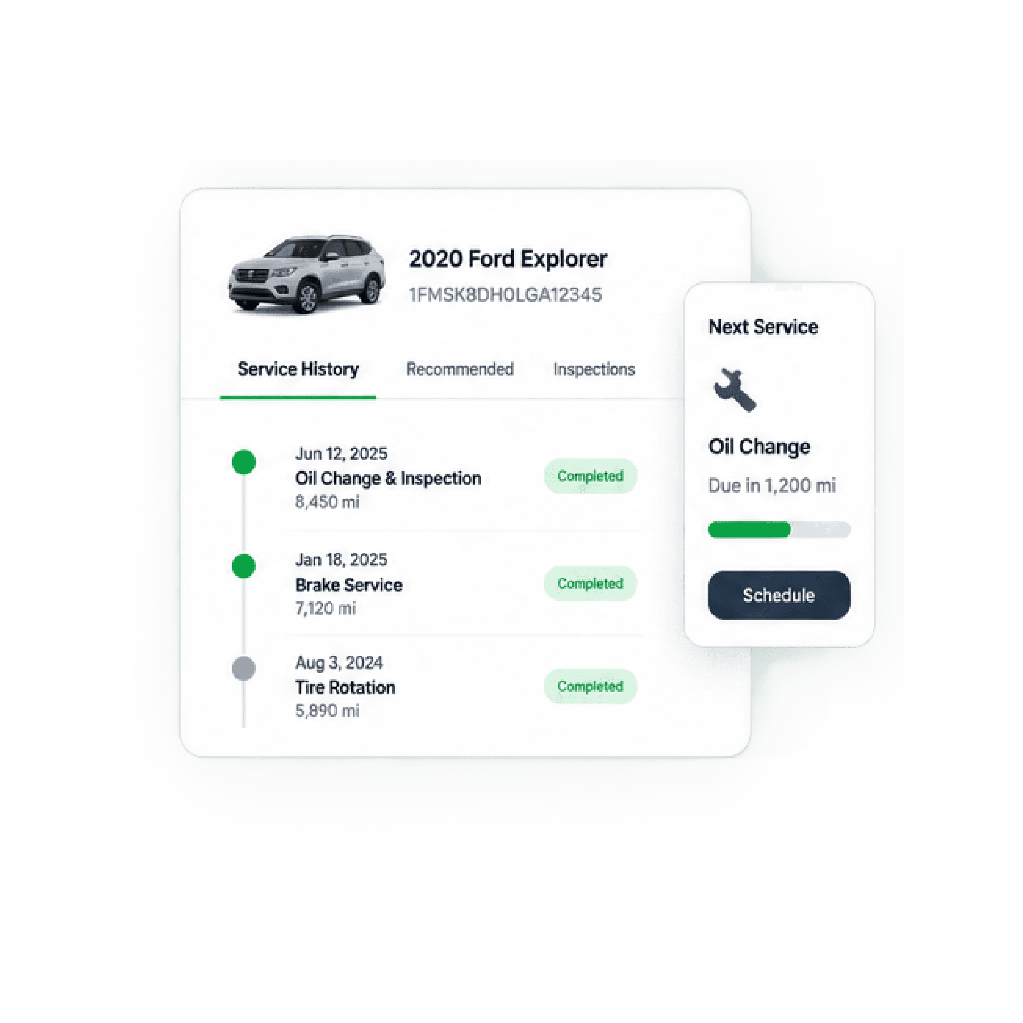 Illustration of a vehicle's permanent Shopbook service record.